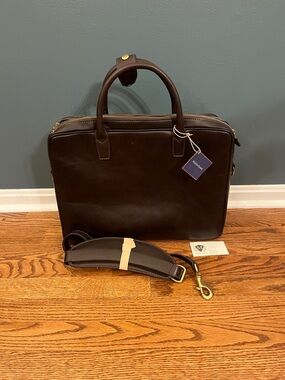 Mulholland Soft Side Briefcase in Dark Brown Leather with shoulder strap